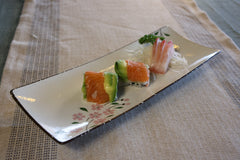 51179- Pink Sakura 14" Rectanglar Porcelain Flat Plate, Sushi Plate, 12/Case