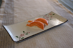51183- Pink Sakura 12" Rectanglar Porcelain Flat Plate, Sushi Plate, 16/Case