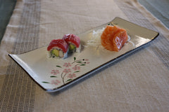 51184- Pink Sakura 14" Rectanglar Porcelain Flat Plate, Sushi Plate, 12/Case