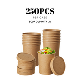 51398-DealbyBox Disposable Kraft Paper Soup Cups with Lids, Paper Food Containers, Ice Cream Cups, To Go Bowls for Hot and Cold Food Combo Pack (250 Sets,32oz)