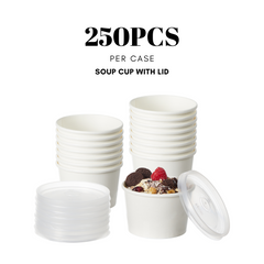 51387-DealbyBox Disposable Kraft Paper Soup Cups with Lids, Paper Food Containers, Ice Cream Cups, To Go Bowls for Hot and Cold Food Combo Pack (250 Sets,8oz)