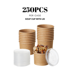 51392-DealbyBox Disposable Kraft Paper Soup Cups with Lids, Paper Food Containers, Ice Cream Cups, To Go Bowls for Hot and Cold Food Combo Pack (250 Sets,12oz)