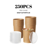 51394-DealbyBox Disposable Kraft Paper Soup Cups with Lids, Paper Food Containers, Ice Cream Cups, To Go Bowls for Hot and Cold Food Combo Pack (250 Sets,32oz)