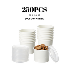 51388-DealbyBox Disposable Kraft Paper Soup Cups with Lids, Paper Food Containers, Ice Cream Cups, To Go Bowls for Hot and Cold Food Combo Pack (250 Sets,12oz)