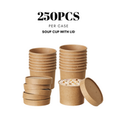 51396-DealbyBox Disposable Kraft Paper Soup Cups with Lids, Paper Food Containers, Ice Cream Cups, To Go Bowls for Hot and Cold Food Combo Pack (250 Sets,12oz)