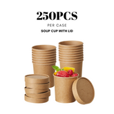 51397-DealbyBox Disposable Kraft Paper Soup Cups with Lids, Paper Food Containers, Ice Cream Cups, To Go Bowls for Hot and Cold Food Combo Pack (250 Sets,16oz)