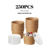 51391-DealbyBox Disposable Kraft Paper Soup Cups with Lids, Paper Food Containers, Ice Cream Cups, To Go Bowls for Hot and Cold Food Combo Pack (250 Sets,8oz)
