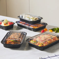 51427-Black Sushi Trays with Lids Plastic Sushi Containers Disposable Sushi Box(M)