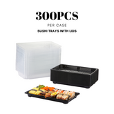 51421-Disposable Black Sushi Trays with Clear Lid Sushi Packaging Boxes Carry Out Containers(Large)