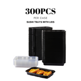 51429-Black Sushi Trays with Lids Plastic Sushi Containers Disposable Sushi Box(XL)