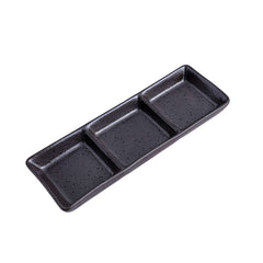 51213 - Dark Brown 7.8" Rectanglar Porcelain Soy Sauce Dish, 3 Compartment, 48/Case
