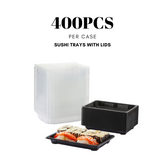 51420-Disposable Black Sushi Trays with Clear Lid Sushi Packaging Boxes Carry Out Containers(Medium)