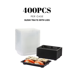 51420-Disposable Black Sushi Trays with Clear Lid Sushi Packaging Boxes Carry Out Containers(Medium)