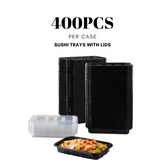 51428-Black Sushi Trays with Lids Plastic Sushi Containers Disposable Sushi Box(L)