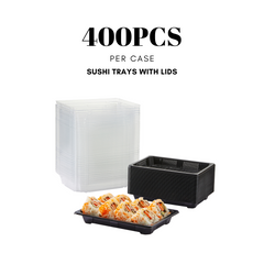 51419-Disposable Black Sushi Trays with Clear Lid Sushi Packaging Boxes Carry Out Containers(Small)