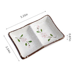 51190 - Pink Sakura 5.25" Rectanglar Porcelain Soy Sauce Dish, 2 Compartment, 48/Case
