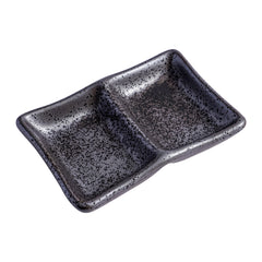 51214 - Dark Brown 5.25" Rectanglar Porcelain Soy Sauce Dish, 2 Compartment, 48/Case