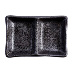 51214 - Dark Brown 5.25" Rectanglar Porcelain Soy Sauce Dish, 2 Compartment, 48/Case
