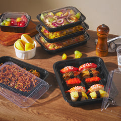 51429-Black Sushi Trays with Lids Plastic Sushi Containers Disposable Sushi Box(XL)