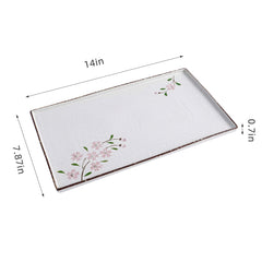 51181 - Pink Sakura 14" Rimmed Rectanglar Porcelain Serving Platter, 8/Case