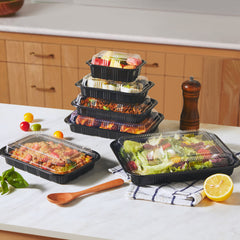 51430-Black Sushi Trays with Lids Plastic Sushi Containers Disposable Sushi Box(XXL)