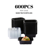 51425-Black Sushi Trays with Lids Plastic Sushi Containers Disposable Sushi Box(XS)