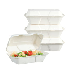 51438-200 Pack Natural Bagasse Fiber Disposable Food Storage Container 100% Compostable Clamshell To-Go Containers Eco-Friendly Take-Out Containers Made of Sugarcane (1 Compartment)