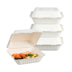51439-200 Pack Natural Bagasse Fiber Disposable Food Storage Container 100% Compostable Clamshell To-Go Containers Eco-Friendly Take-Out Containers Made of Sugarcane (1 Compartment)