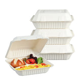 51441-200 Pack Natural Bagasse Fiber Disposable Food Storage Container 100% Compostable Clamshell To-Go Containers Eco-Friendly Take-Out Containers Made of Sugarcane (3 Compartment)