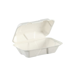 51438-200 Pack Natural Bagasse Fiber Disposable Food Storage Container 100% Compostable Clamshell To-Go Containers Eco-Friendly Take-Out Containers Made of Sugarcane (1 Compartment)