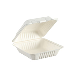 51439-200 Pack Natural Bagasse Fiber Disposable Food Storage Container 100% Compostable Clamshell To-Go Containers Eco-Friendly Take-Out Containers Made of Sugarcane (1 Compartment)