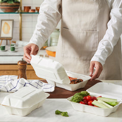 51438-200 Pack Natural Bagasse Fiber Disposable Food Storage Container 100% Compostable Clamshell To-Go Containers Eco-Friendly Take-Out Containers Made of Sugarcane (1 Compartment)