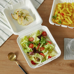 51439-200 Pack Natural Bagasse Fiber Disposable Food Storage Container 100% Compostable Clamshell To-Go Containers Eco-Friendly Take-Out Containers Made of Sugarcane (1 Compartment)