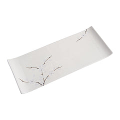 51242- White Sakura 14" Rectanglar Porcelain Flat Plate, Sushi Plate, 12/Case
