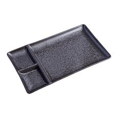 51212 - Dark Brown 9.35" Porcelain Divided Plates with Sauce Compartments, 24/Case