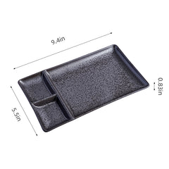 51212 - Dark Brown 9.35" Porcelain Divided Plates with Sauce Compartments, 24/Case