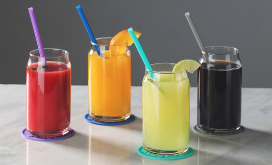 Drinking Glasses 4Pcs Set with Silicone Coasters and Straws
