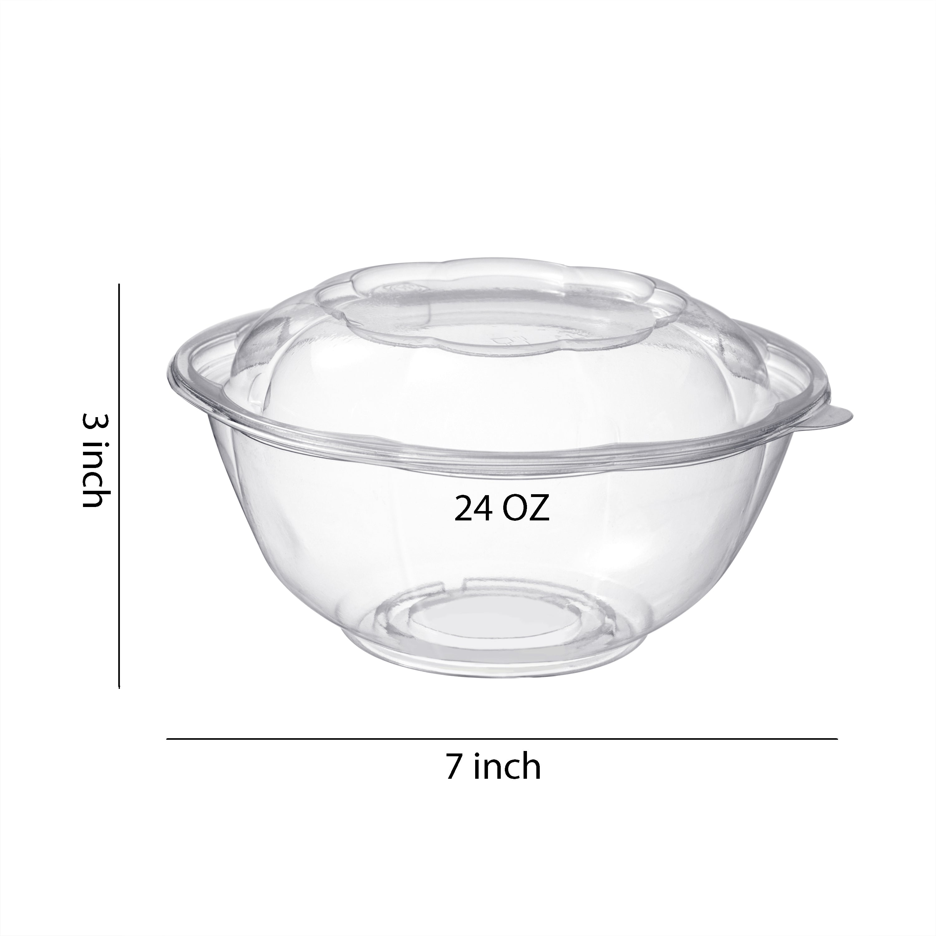 51431-Disposable Plastic Salad Bowls with Lids Clear Plastic Bowls Takeout Containers 150Pack(24 Ounce)