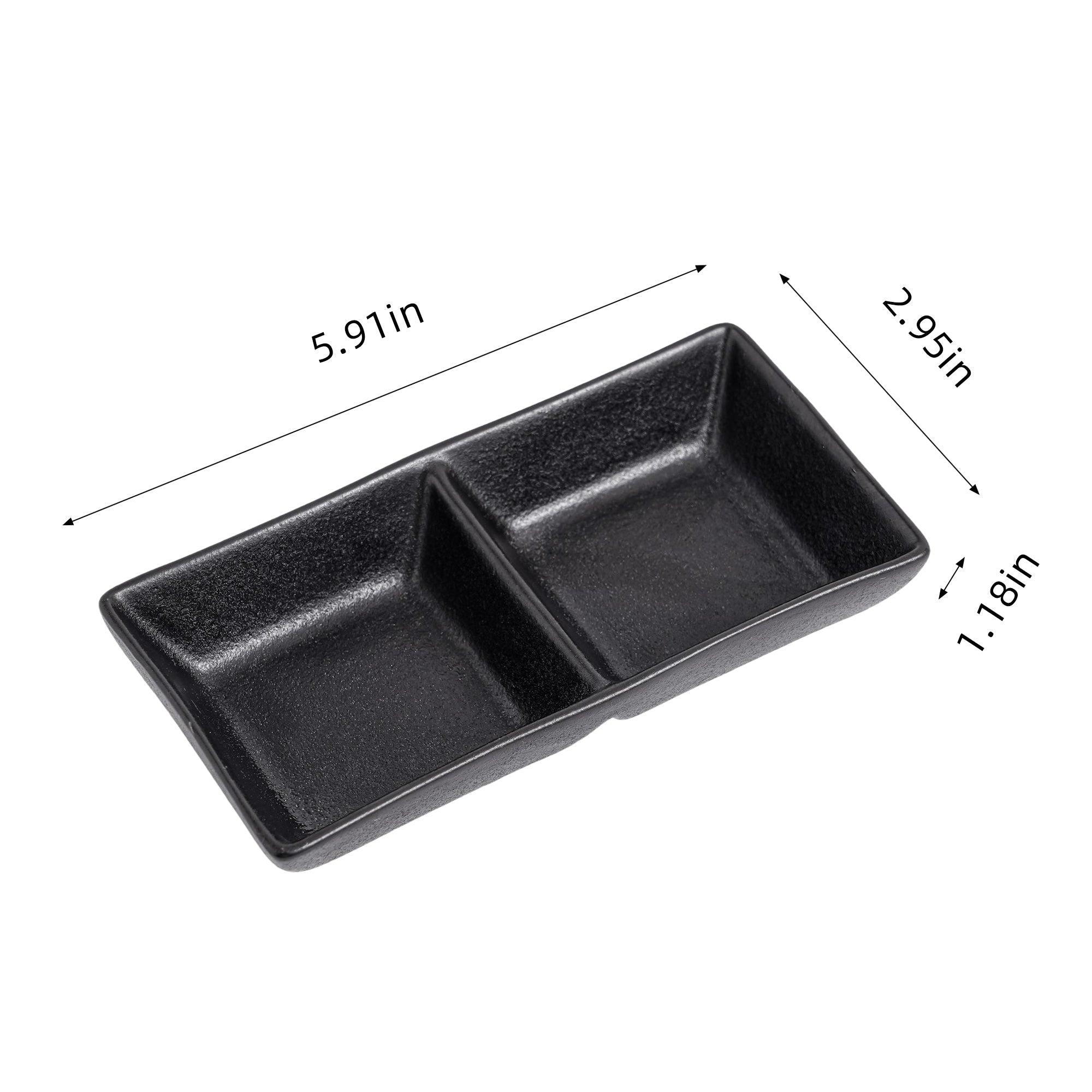 51222 - Matte Black 5.75" Rectanglar Porcelain Soy Sauce Dish, 2 Compartment, 48/Case