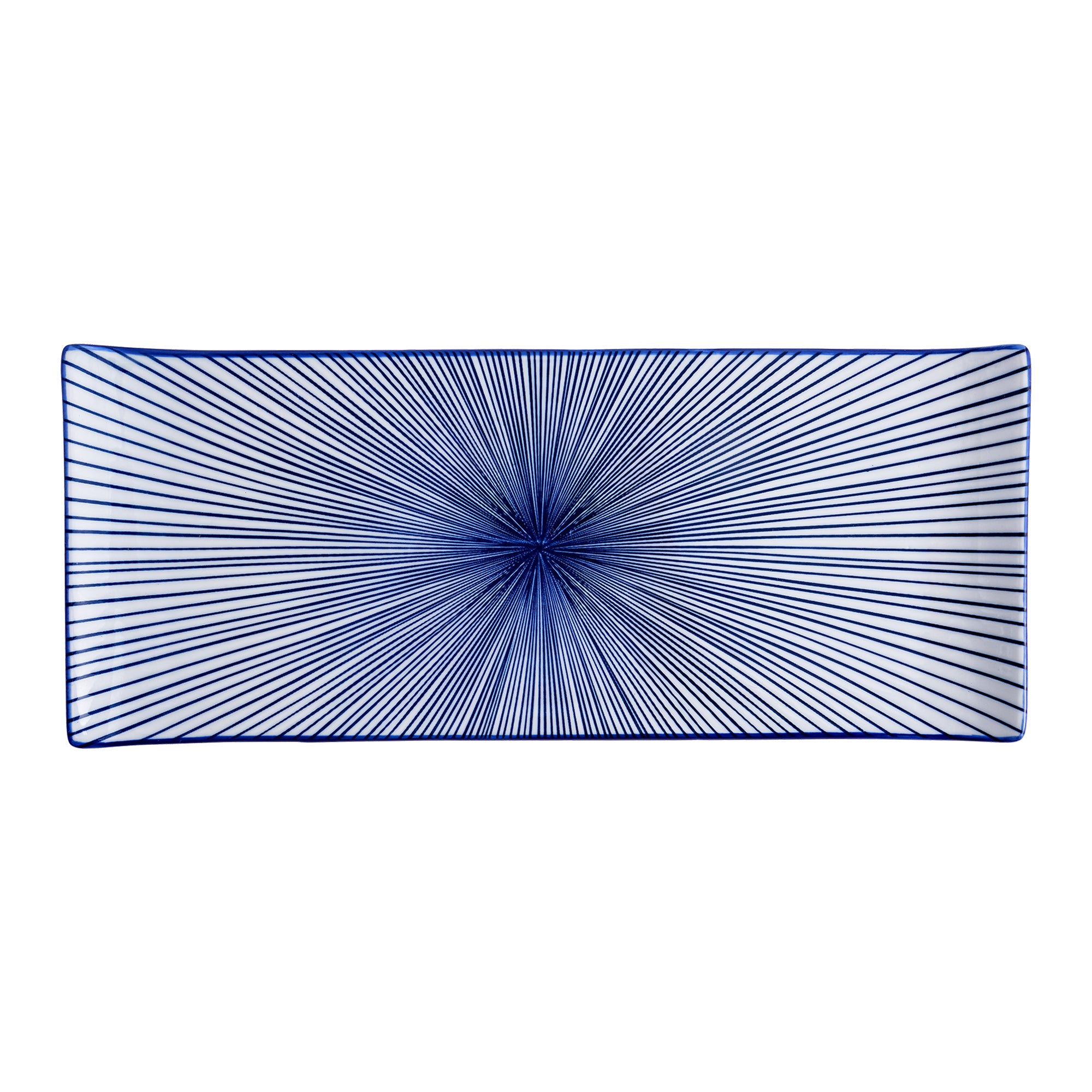 51252- Blue Radial 12" Rectanglar Porcelain Flat Plate, Sushi Plate, 16/Case