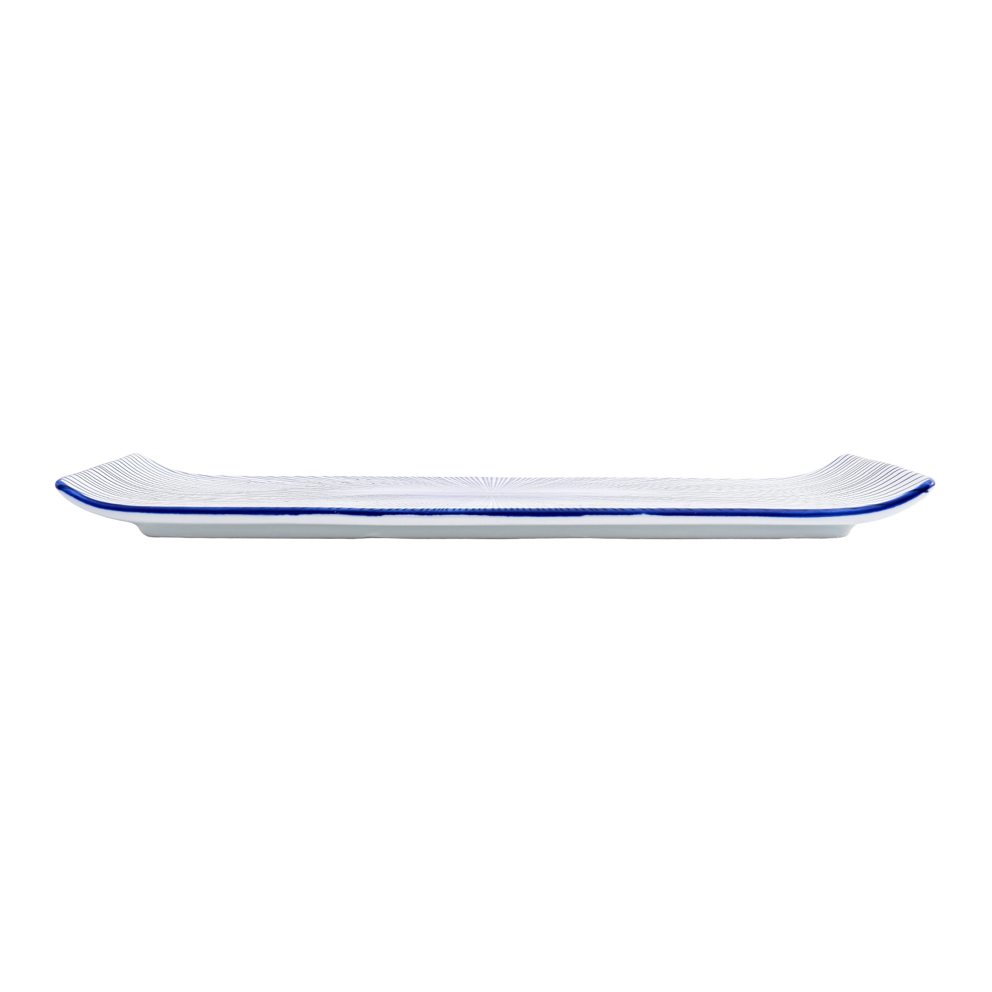 51252- Blue Radial 12" Rectanglar Porcelain Flat Plate, Sushi Plate, 16/Case