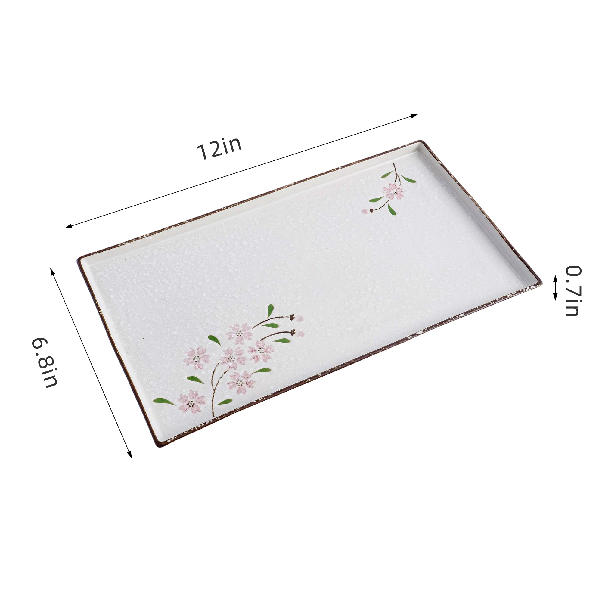 51180 - Pink Sakura 12" Rimmed Rectanglar Porcelain Serving Platter, 12/Case