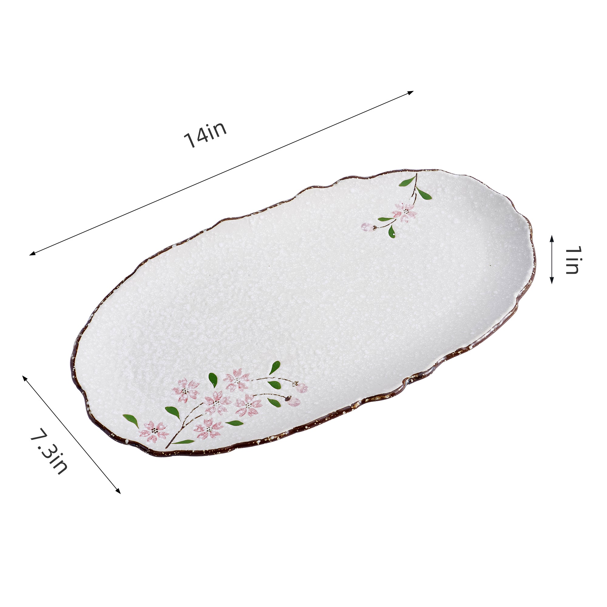51176 - Pink Sakura 14" Oval Serving Platters Irregular Edge Porcelain Plate, 12/Case