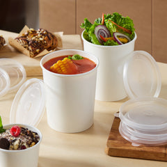 51390-DealbyBox Disposable Kraft Paper Soup Cups with Lids, Paper Food Containers, Ice Cream Cups, To Go Bowls for Hot and Cold Food Combo Pack (250 Sets,32oz)
