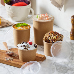 51391-DealbyBox Disposable Kraft Paper Soup Cups with Lids, Paper Food Containers, Ice Cream Cups, To Go Bowls for Hot and Cold Food Combo Pack (250 Sets,8oz)