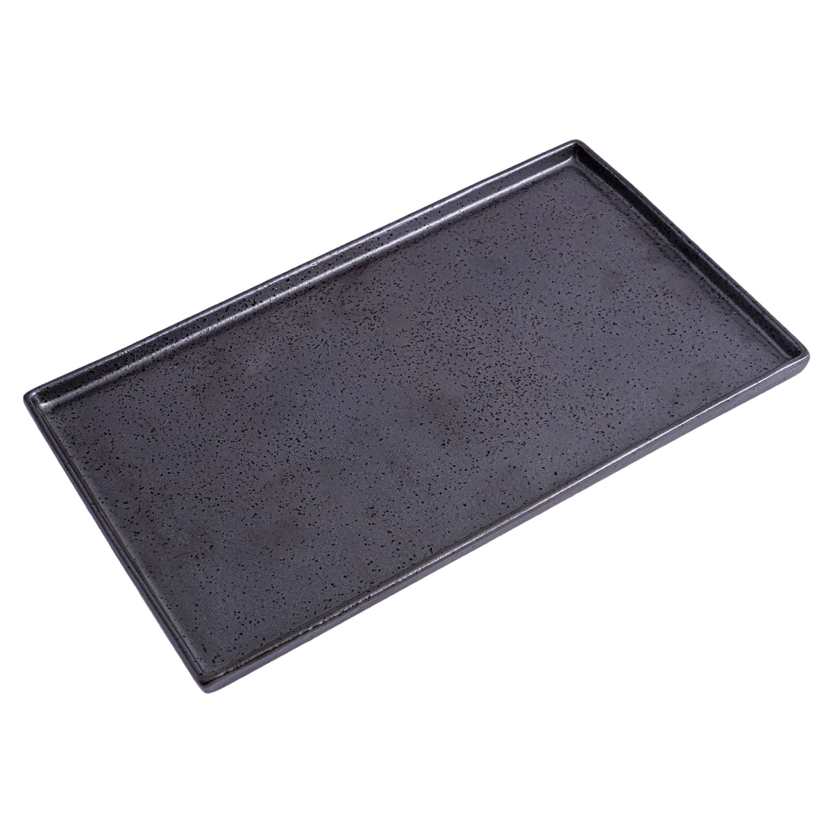 51205 - Dark Brown 14" Rimmed Rectanglar Porcelain Serving Platter, 8/Case