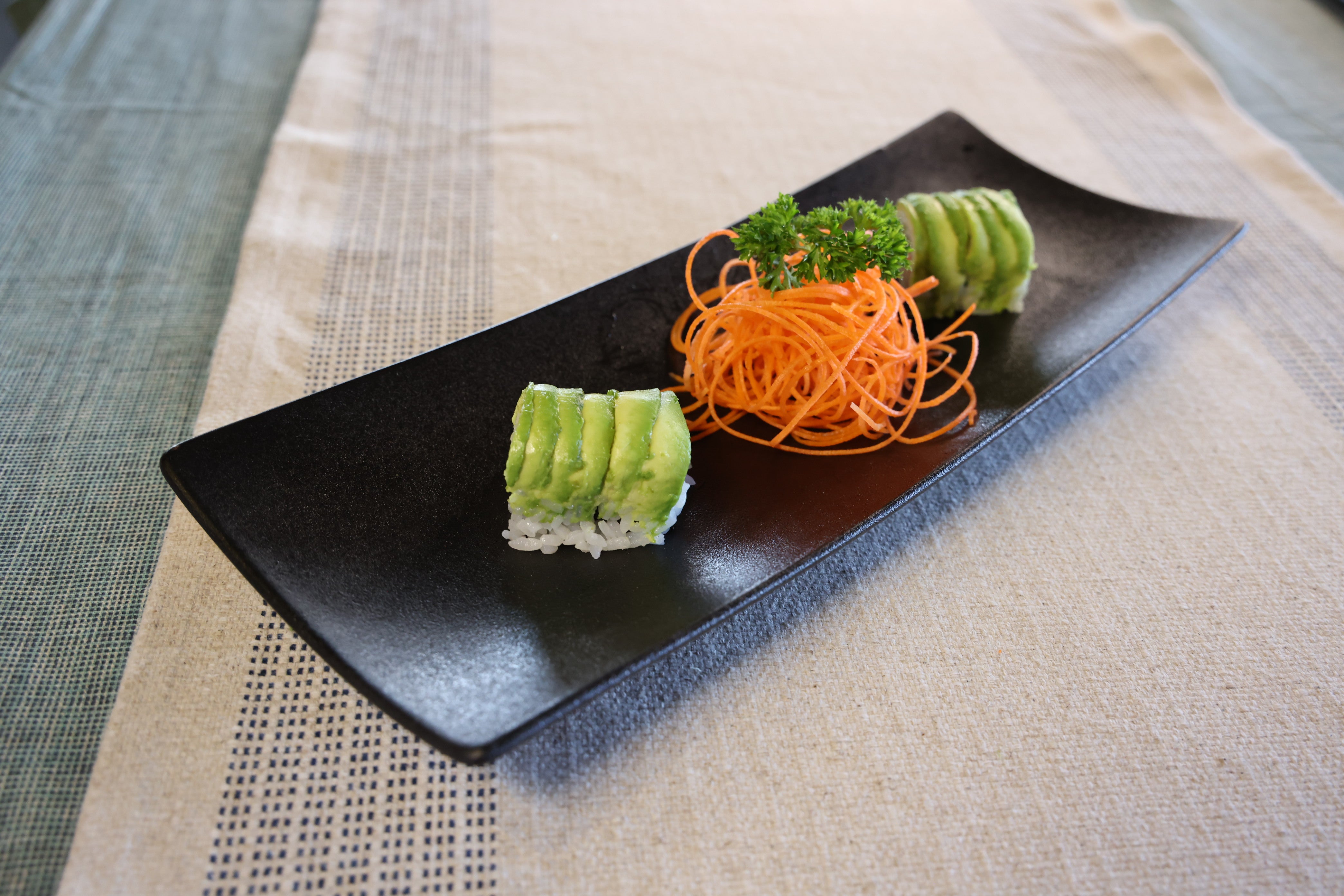 51228- Matte Black 14" Rectanglar Porcelain Flat Plate, Sushi Plate, 12/Case