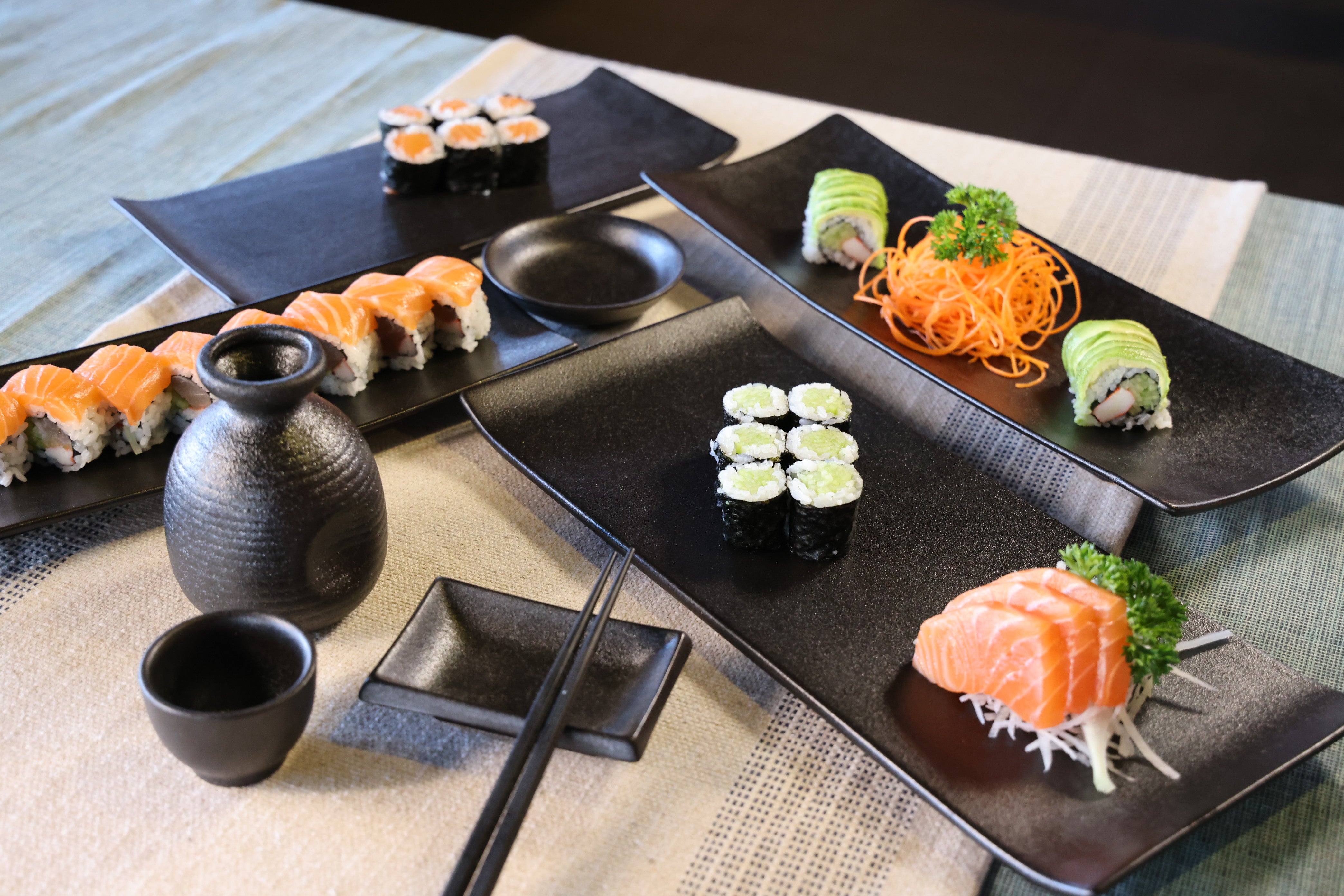 51227- Matte Black 12" Rectanglar Porcelain Flat Plate, Sushi Plate, 16/Case