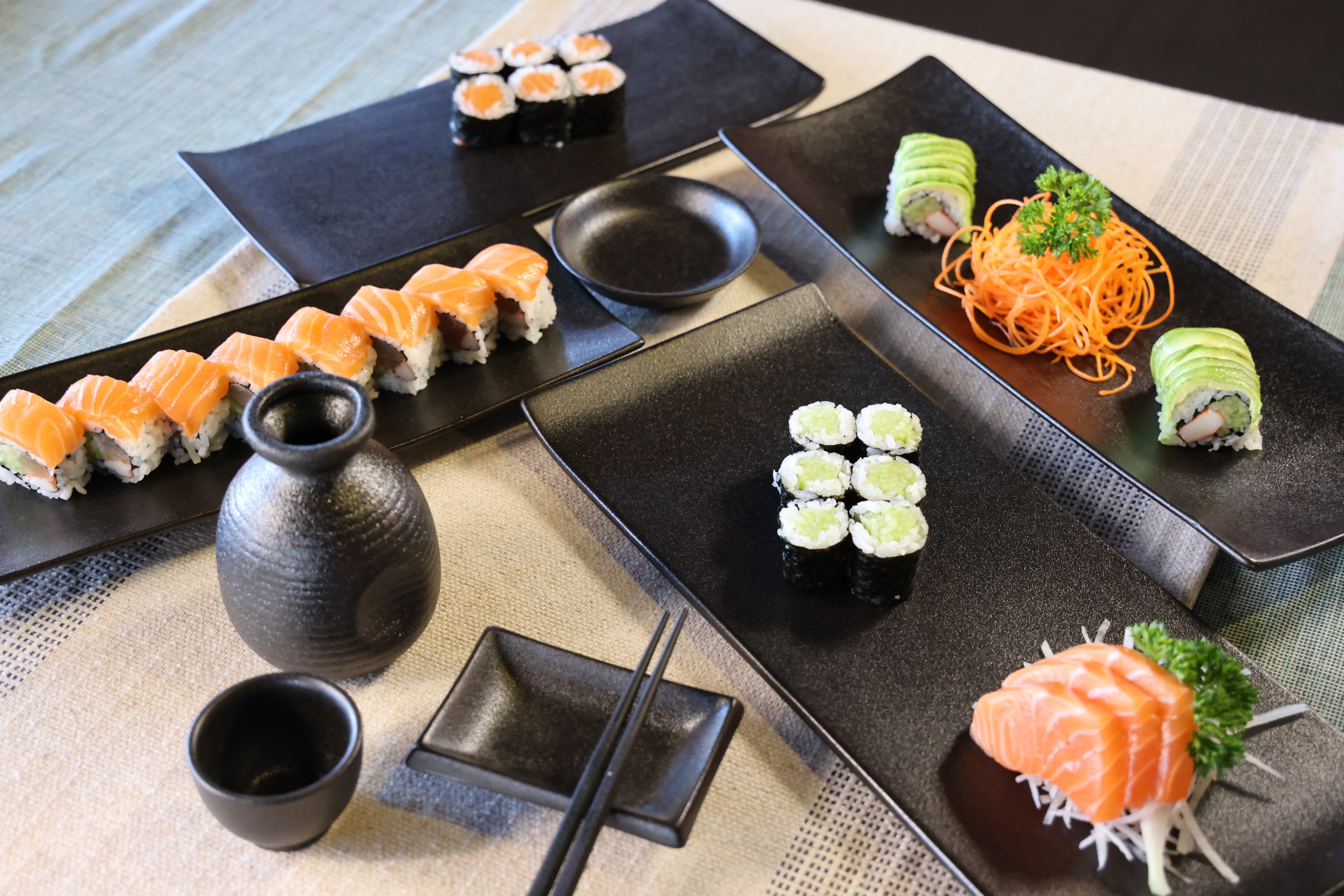 51230- Matte Black 14" Rectanglar Porcelain Flat Plate, Sushi Plate, 12/Case