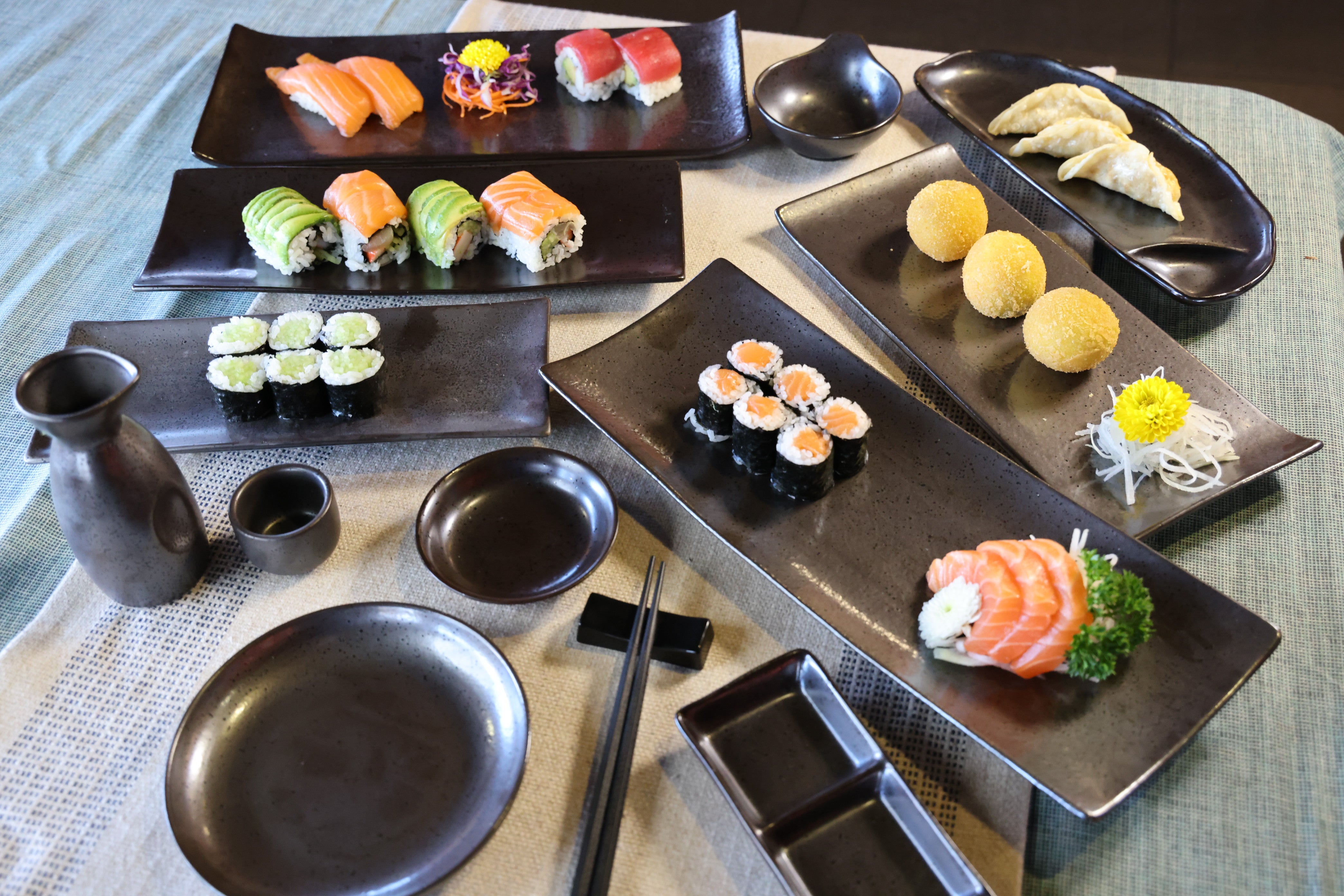 51208- Dark Brown 14" Rectanglar Porcelain Flat Plate, Sushi Plate, 12/Case